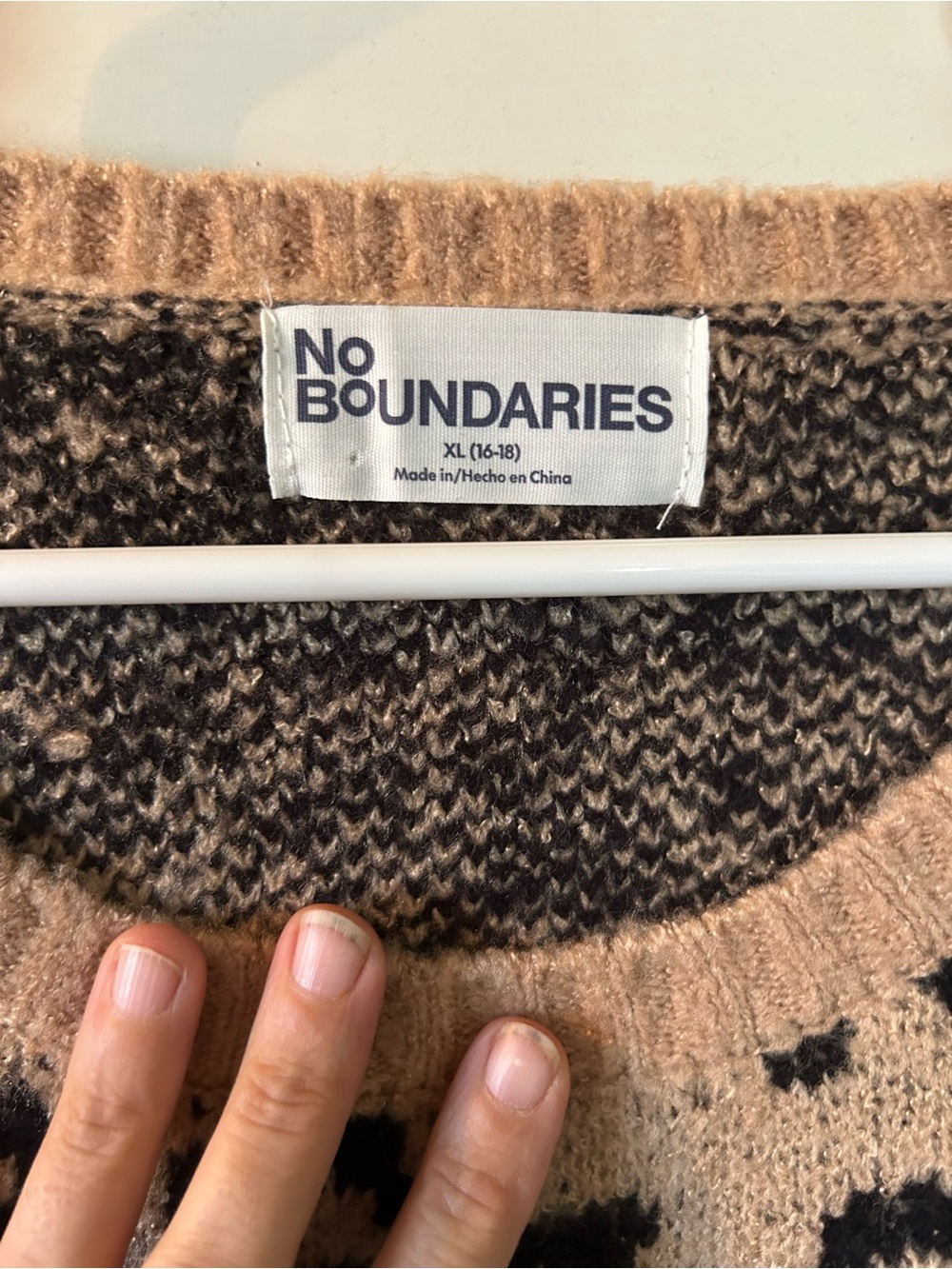 No Boundaries Leopard Print Crewneck Sweater in Tan and Black - Picture 2 of 2